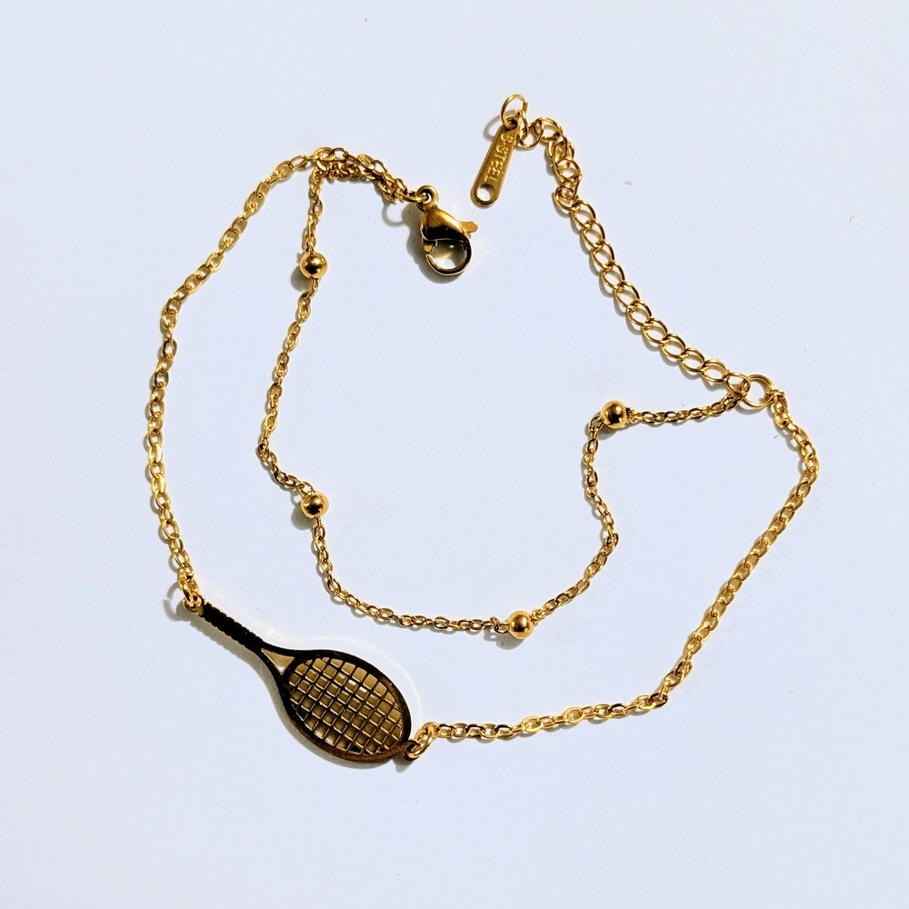 Double Chain Tennis Racket Gold Bracelet